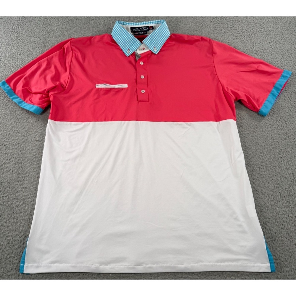 Alial Fital Polo Shirt Men's XL Red White Striped Gingham Button Down Collared